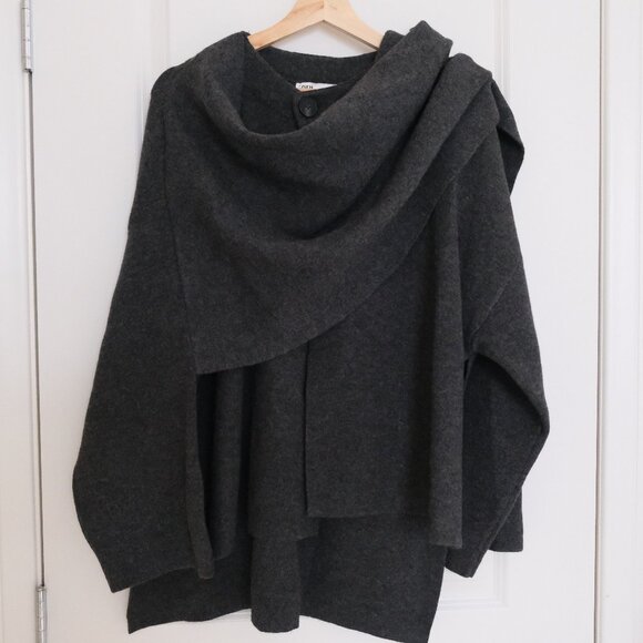 Zara Short Knit Coat w Asymmetric Scarf (S-M) - Picture 1 of 10